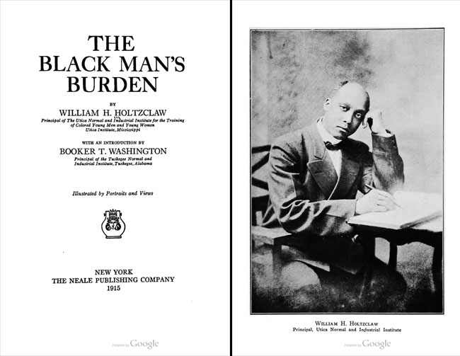 Cover of The Black Man Burden by William H. Holtzclaw, featuring a historical illustration representing education and empowerment for African Americans