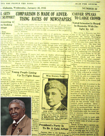 Newspaper Article about Carver Speaking at Handley High School